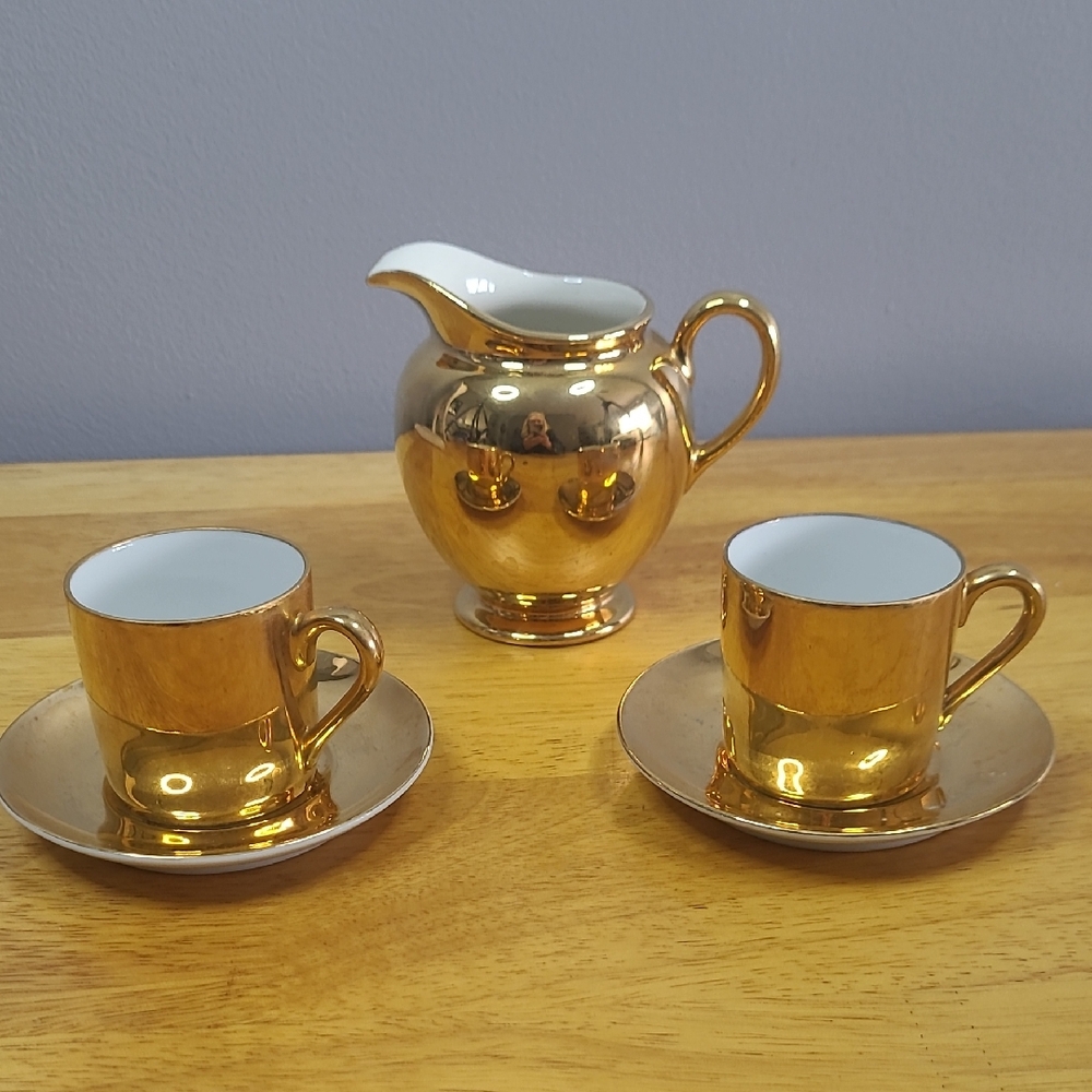 Gold Tea Set with Creamer and Cups